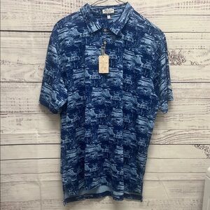 NWT Peter Millar Blue Scenic Golf Polo with Sun Protection